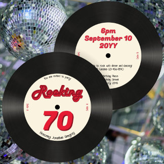 Custom 70th Birthday Retro Music Record Rocking Invitation