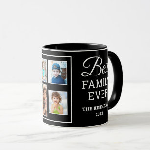 Custom 7 Photo Collage Best Family Ever Name Black Mug