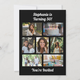 Custom 7 Photo Collage Birthday Party Invitation