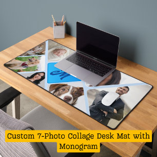Custom 7-Photo Collage Desk Mat with Monogram
