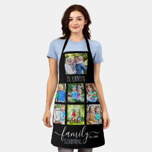 Custom 7 Photo Collage Family Name Quote Black Apron