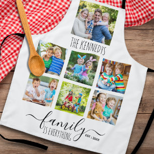 Custom 7 Photo Collage Family Name Quote White Apron