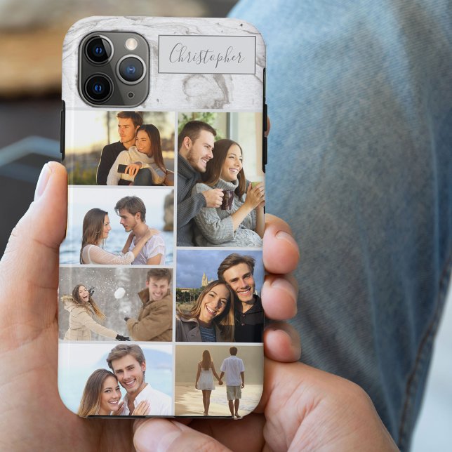 Custom 7 Photo Collage on Grey Marble Case-Mate iPhone Case (Creator Uploaded)