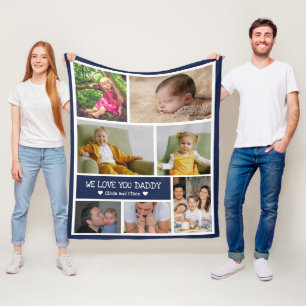 Custom 7 Photo Collage We Love You Daddy Fleece Bl Blanket