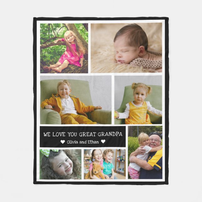 Custom 7 Photo Collage We Love You Great Grandpa Fleece Blanket (Front)