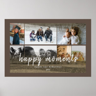 Custom 7 Photos with Gold Abstract Overlay Poster