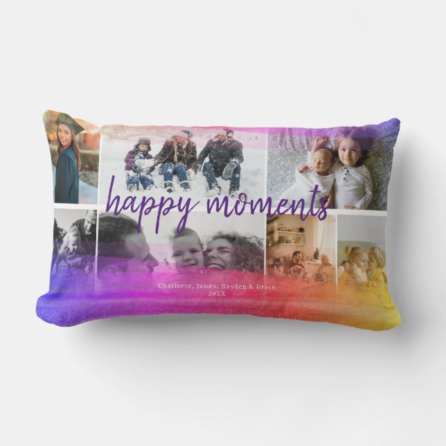 Custom 7 Photos with Unicorn Abstract Overlay Lumbar Cushion (Front)