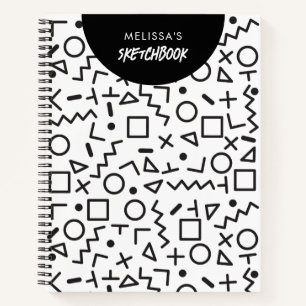 Custom 80's 90's Black White Retro Shapes Pattern  Notebook