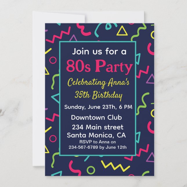 Custom 80s 90s Retro Neon Birthday Party  Invitation (Front)