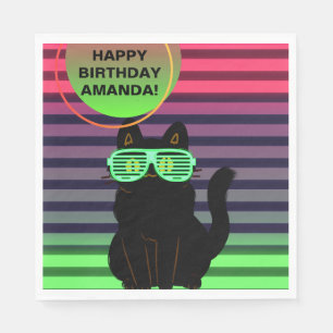 Custom 80's Retro Black Cat Throwback  Napkin