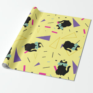Custom 80's Retro Black Cool Cat Throwback  Wrapping Paper