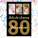 Custom 80th Birthday Black and Gold Photo Collage Invitation<br><div class="desc">Put a smile on a face with this personalised 70th birthday modern script photo collage Invitation. You can add cute childhood or anything you like. - Simply click to personalise this design - For an eco friendly option - choose digital 🔥 My promises - This design is unique and is...</div>