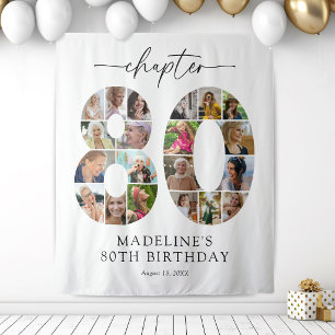 Custom 80th Birthday Photo Backdrop Tapestry