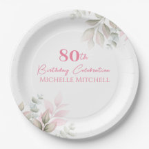Custom 80th Birthday Pink Watercolor Floral  