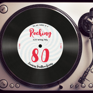 Custom 80th Birthday Retro Music Record Rocking  Invitation
