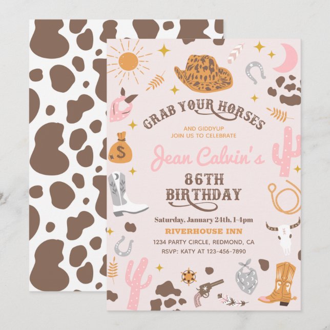 Custom 86th Cowgirl Birthday Invitation (Front/Back)