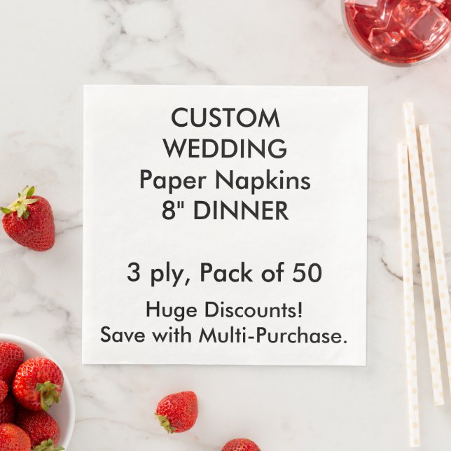Custom 8" DINNER Wedding Paper Napkins (Insitu)