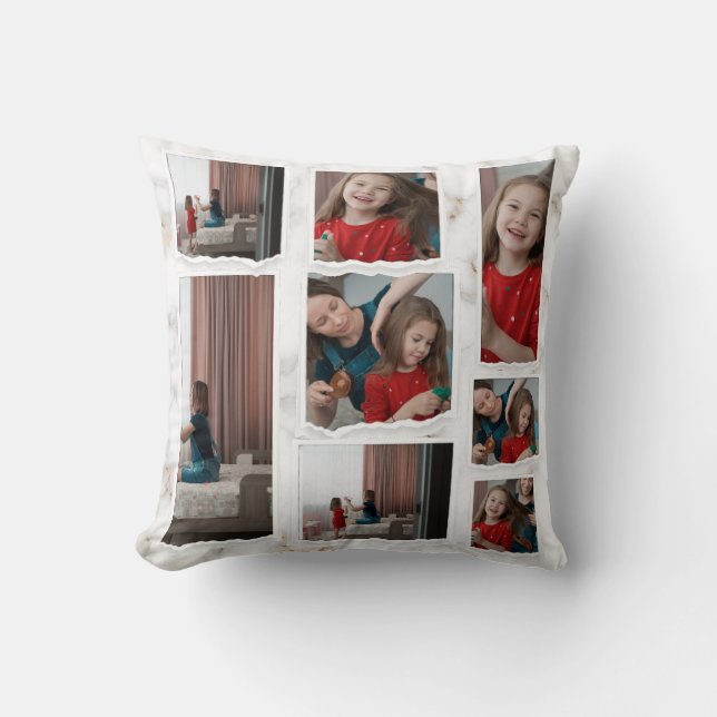 Custom 8 Eight Photo Collage Modern Elegant Family Cushion (Front)