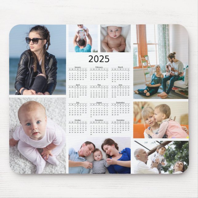 Custom 8 Photo Collage 2025 Calendar Mousepad (Front)