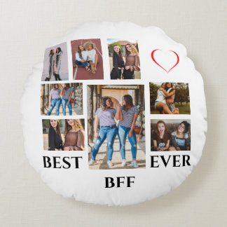 Custom 8 Photo Collage Best BFF Ever Round Cushion