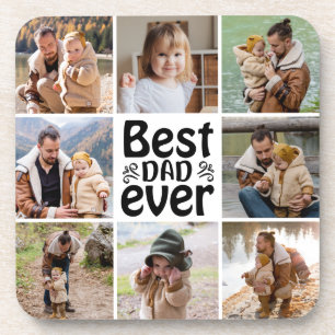 Custom 8 Photo Collage Best Dad Ever Hard Plastic Coaster