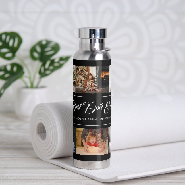 Custom 8 Photo Collage Best Dad Ever Water Bottle (Yoga)