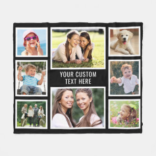 Custom 8 Photo Collage Black Fleece Blanket