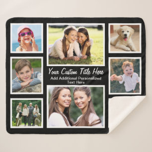 Custom 8 Photo Collage Black Sherpa Blanket