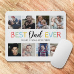 Custom 8 Photo Collage Dad Office Mouse Mat<br><div class="desc">Cute daddy picture plaque featuring a plain white background that can be changed to any colour,  8 family photo collage,  a colourful "best dad ever" typographic design,  and the kids names.</div>