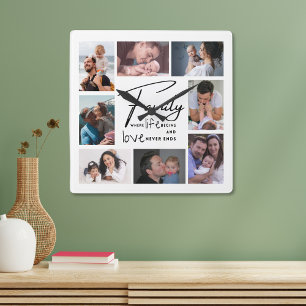 Custom 8 Photo Collage Family  Love Quote White Square Wall Clock