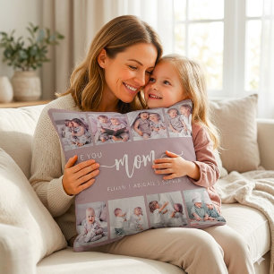 Custom 8 Photo Collage Love You Mum Dusty Rose Cushion