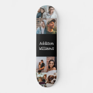 Custom 8 Photo collage Personalised Name Black Skateboard