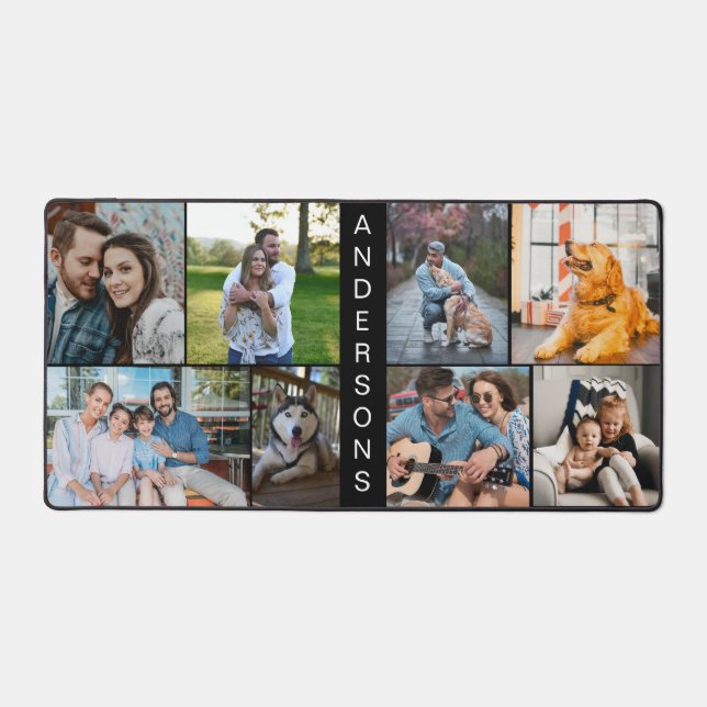Custom 8 Photo Collage Simple Black Desk Mat (Front)