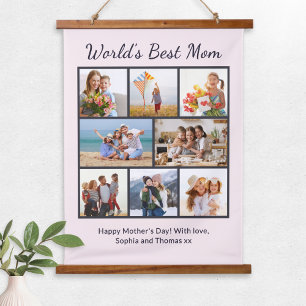 Custom 8 Photo Collage World's Best Mum Hanging Tapestry