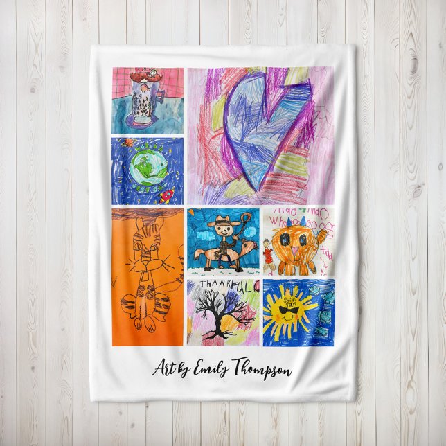 Custom 8 Photo Kids' Art Keepsake Fleece Blanket (Creator Uploaded)