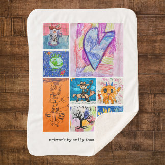 Custom 8 Photo Kids' Art Keepsake Sherpa Blanket