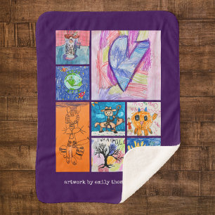 Custom 8 Photo Kids' Art Keepsake Sherpa Blanket