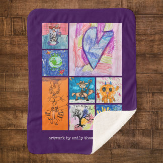 Custom 8 Photo Kids' Art Keepsake Sherpa Blanket