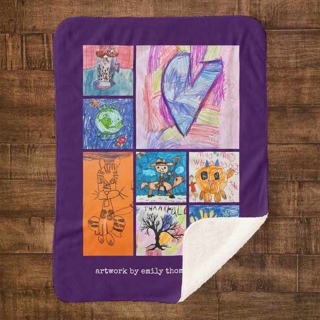 Custom 8 Photo Kids' Art Keepsake Sherpa Blanket (Creator Uploaded)