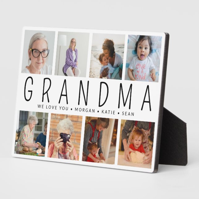 Custom 8 Photo Modern Grandma Gift Plaque (Side)
