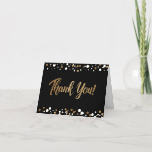 Custom 90th birthday black gold confetti thank you card