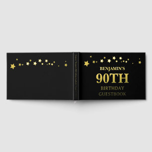 Custom 90th birthday elegant black gold guest book