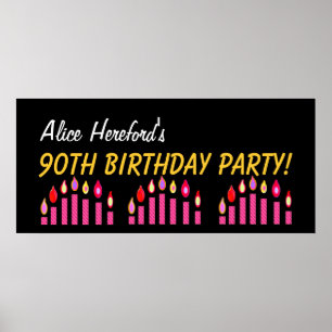 Custom 90th Birthday or Any Year Pink Candles V2 Poster