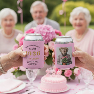 Custom 90th Birthday Pink Gold With Photo Can Cooler
