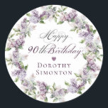 Custom 90th Birthday Purple Lilac Envelope Seal<br><div class="desc">Add a special touch to your invitation envelopes with this Happy 90th Birthday envelope seal. In minutes you can easily add the birthday celebrant's name to make it even more special. The soft watercolor lilac wreath is perfect for a spring birthday or a woman who just loves lilacs. The calligraphy...</div>