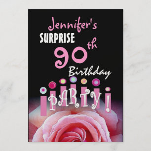Custom 90th SURPRISE Birthday Party Metallic Invitation