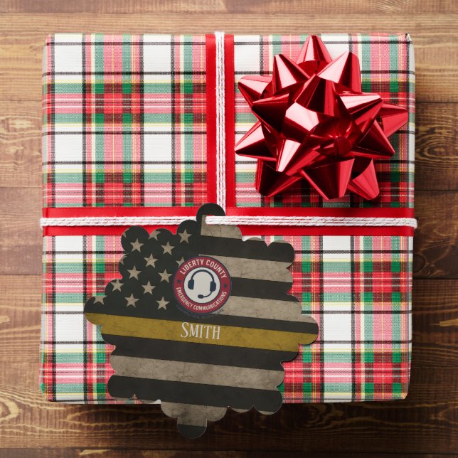 Custom 911 Dispatcher Thin Gold Line Tree Decoration Card (Insitu (Gift))