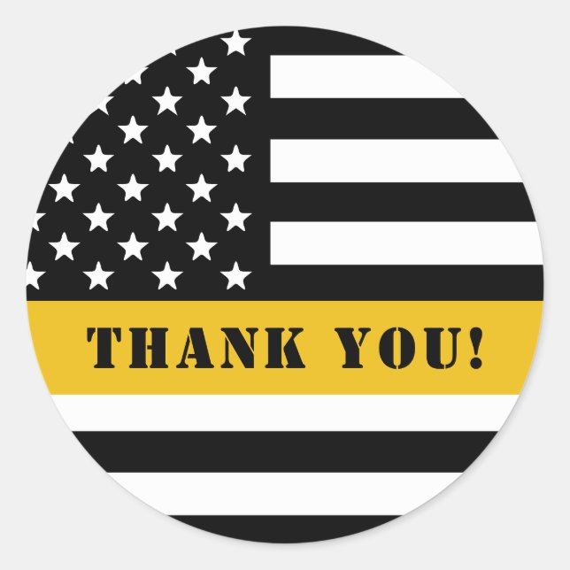 Custom 911 Dispatcher USA Flag Thin Gold Line Classic Round Sticker (Front)