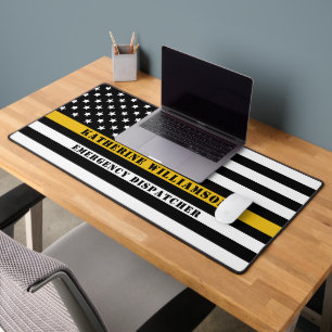 Custom 911 Dispatcher USA Flag Thin Gold Line Desk Mat