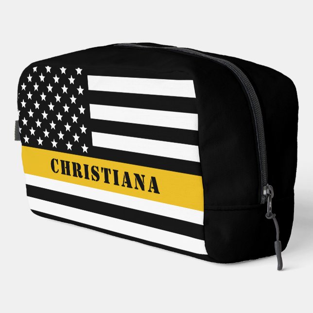 Custom 911 Dispatcher USA Flag Thin Gold Line Dopp Kit (Right Corner)